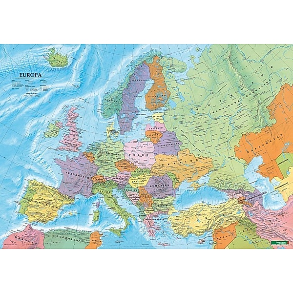 Europa politisch, Poster 1:6 Mio., Metallbestäbt in Rolle, Planokarte