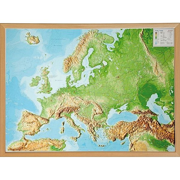 Europa, Reliefkarte 1:8.000.000 mit Naturholzrahmen, André Markgraf, Mario Engelhardt