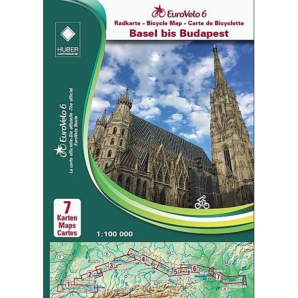 EuroVelo 6 (Basel - Budapest) 1: 100 000, 7 Teile, Huber Kartographie Gmbh