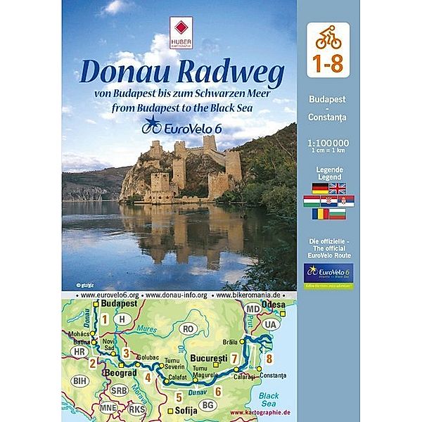 EuroVelo 6: Donau Radweg (Budapest - Schwarzes Meer) 1: 100 000, 8 Teile