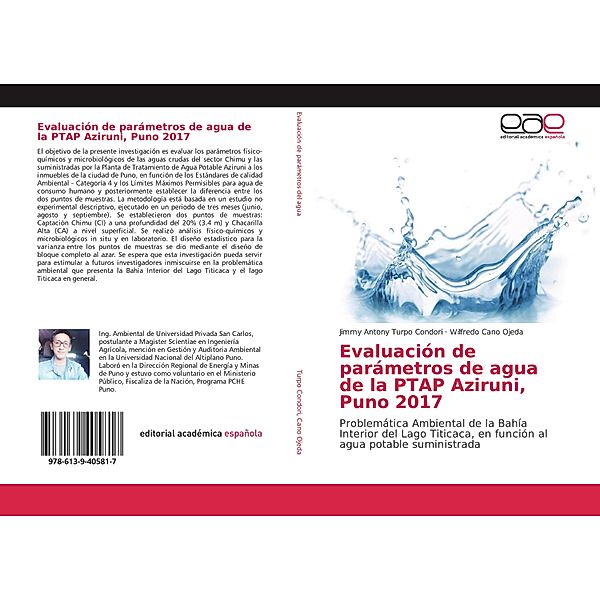 Evaluación de parámetros de agua de la PTAP Aziruni, Puno 2017, Jimmy Antony Turpo Condori, Wilfredo Cano Ojeda
