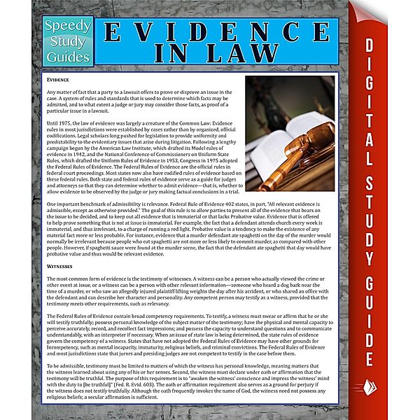 Evidence in Law / Dot EDU, Speedy Publishing