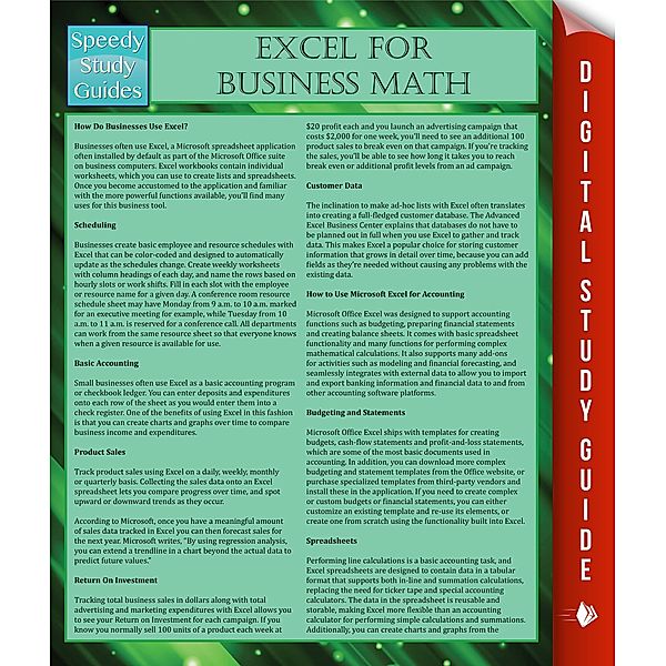 Excel For Business Math / Dot EDU, Speedy Publishing