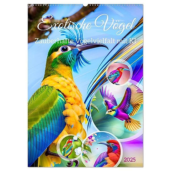Exotische Vögel. Zauberhafte Vogelvielfalt mit KI (Wandkalender 2025 DIN A2 hoch), CALVENDO Monatskalender, Calvendo, Martina Marten