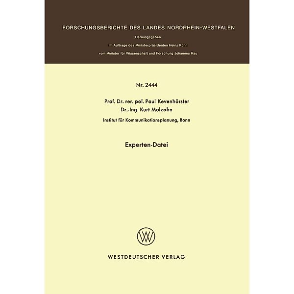 Experten-Datei / Forschungsberichte des Landes Nordrhein-Westfalen Bd.2444, Paul Kevenhörster