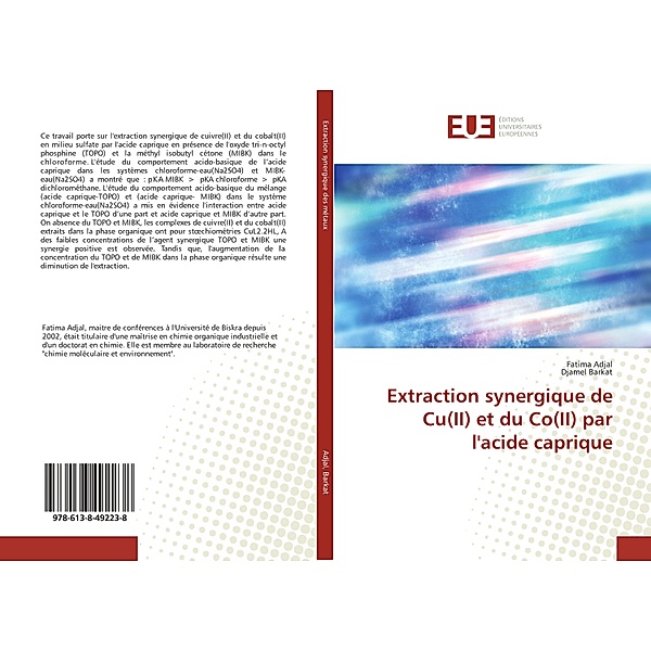 Extraction synergique de Cu(II) et du Co(II) par l'acide caprique, Fatima Adjal, Djamel Barkat