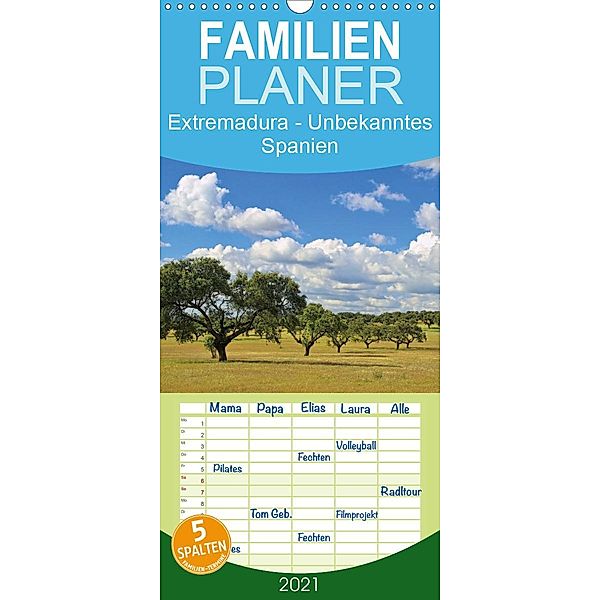 Extremadura - Unbekanntes Spanien - Familienplaner hoch (Wandkalender 2021 , 21 cm x 45 cm, hoch), LianeM