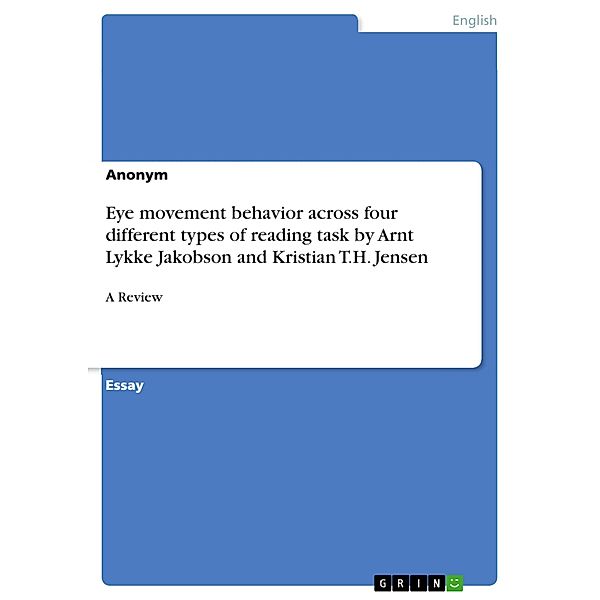 Eye movement behavior across four different types of reading task byArnt Lykke Jakobson and Kristian T.H. Jensen