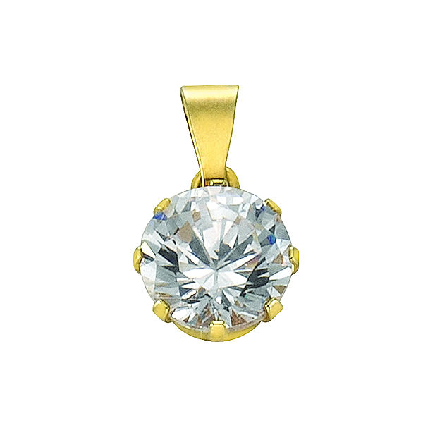 F Anhänger 333/- Gold Zirkonia Weiß 1,4cm Glänzend