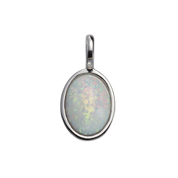 F Anhänger 925/- Sterling Silber imit. Opal weiß 1,5cm Glänzend