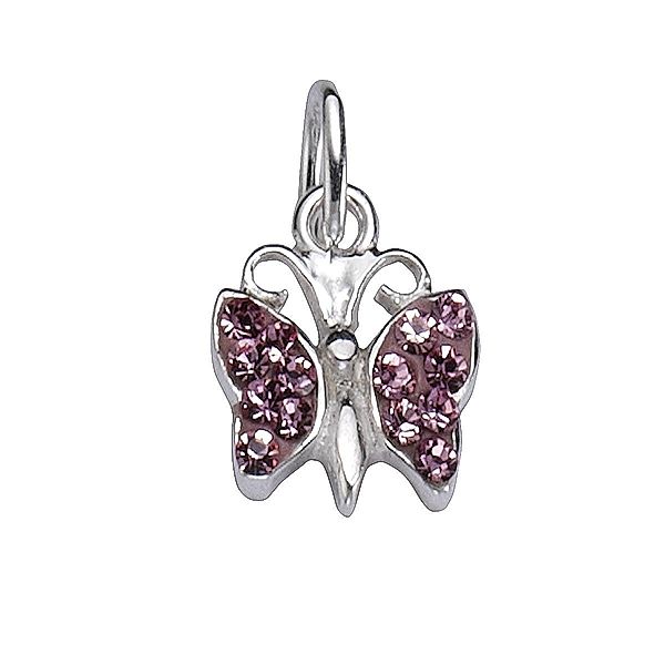 f F Anhänger 925/- Sterling Silber Kristall pink 1,3cm Glänzend