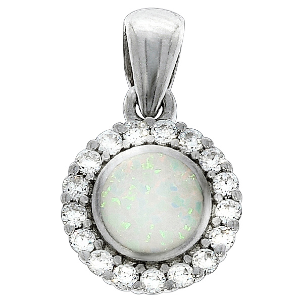 F Anhänger 925/- Sterling Silber syn. Opal weiß 1,8cm Glänzend