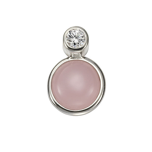 F Anhänger ohne Kette 925/- Sterling Silber Glasstein rosa 1,7cm Glänzend