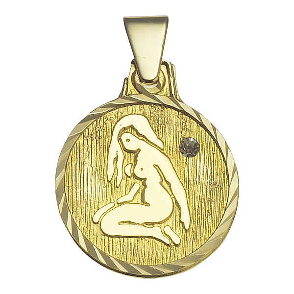 F Anhänger Sternzeichen Jungfrau 333/- Gold Kristall 1,7cm Glänzend