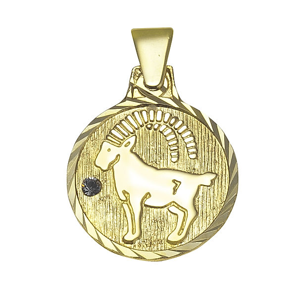 F Anhänger Sternzeichen Steinbock 333/- Gold Kristall 1,7cm Glänzend