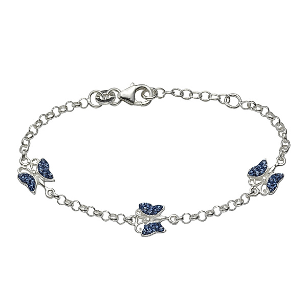 f F Armband 925/- Sterling Silber Kristall blau 14-16cm Glänzend