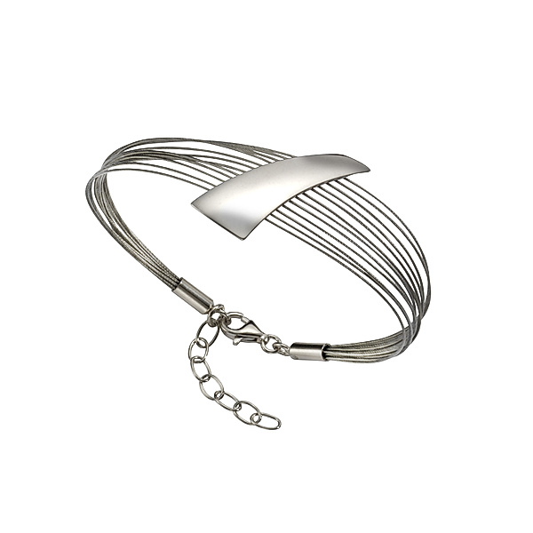F Armband 925/- Sterling Silber, Stahl 17+3cm Glänzend