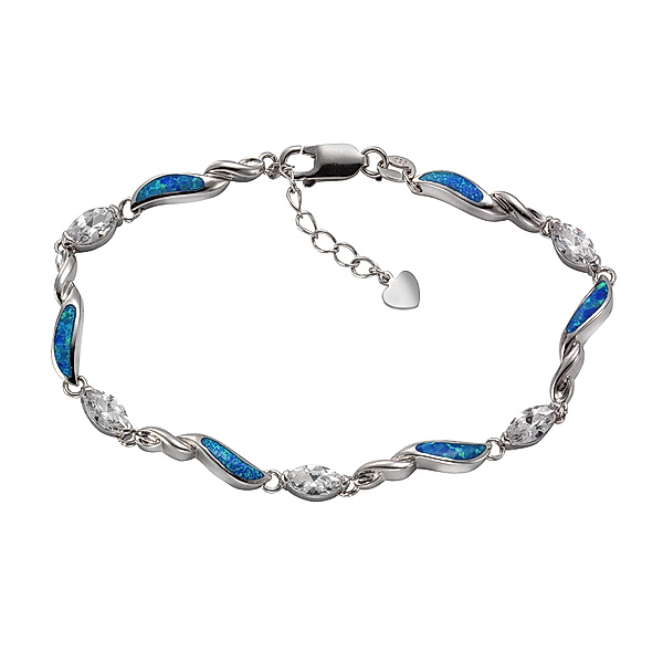 F Armband 925/- Sterling Silber synth. Opal blau 18+3cm Glänzend