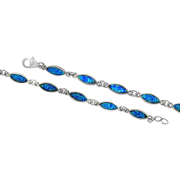 F Armband 925/- Sterling Silber synth. Opal blau 18,5+1cm Glänzend