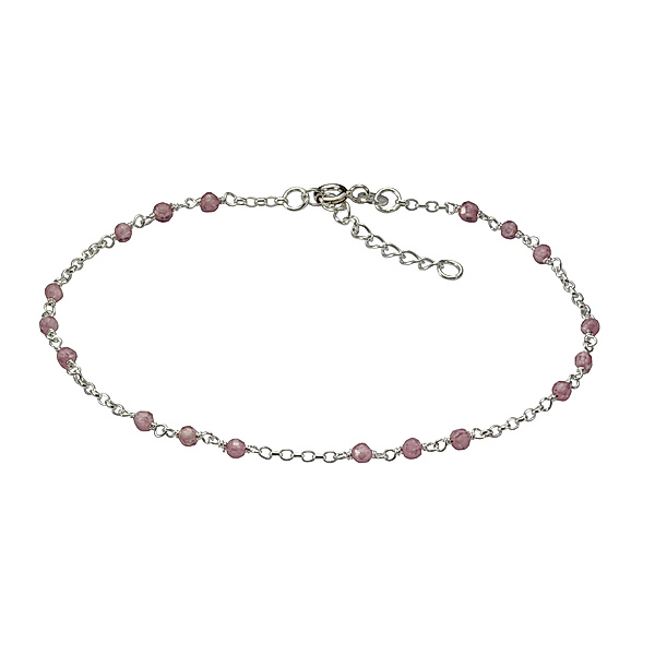 F Fusskette 925/- Sterling Silber Kristall pink 22cm Glänzend