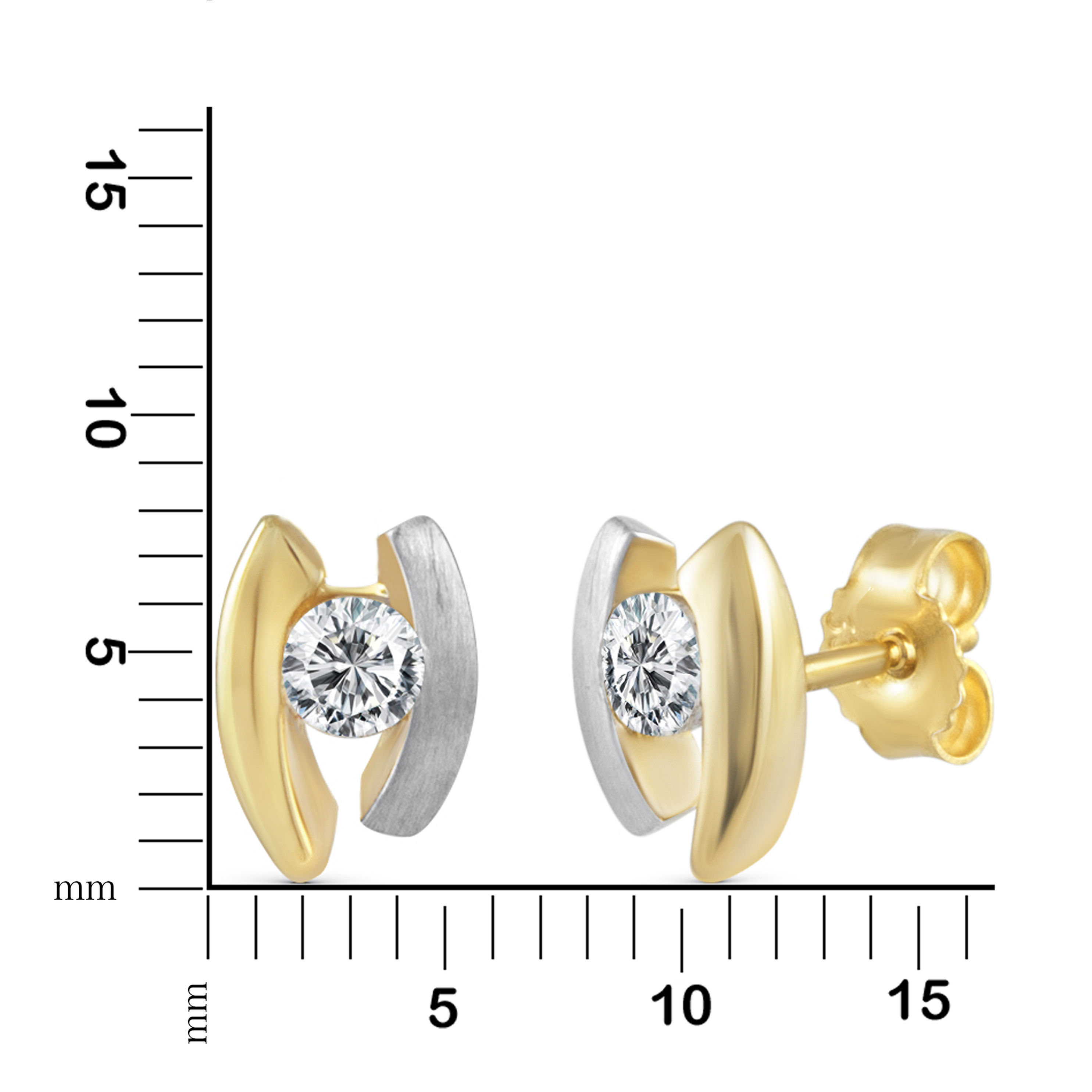 F Ohrstecker 333 - Gold Matt 0,8cm Glanz Zirkonia weiß