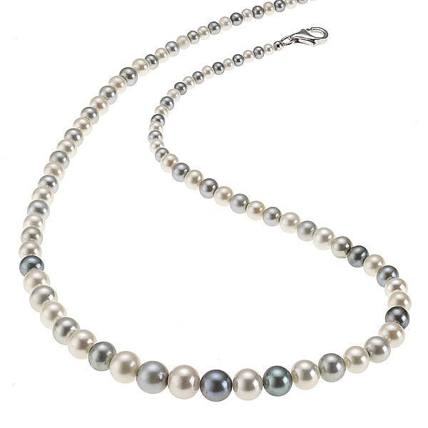 F Perlen-Collier 925/- Sterling Silber weiß/grau 43cm Glänzend