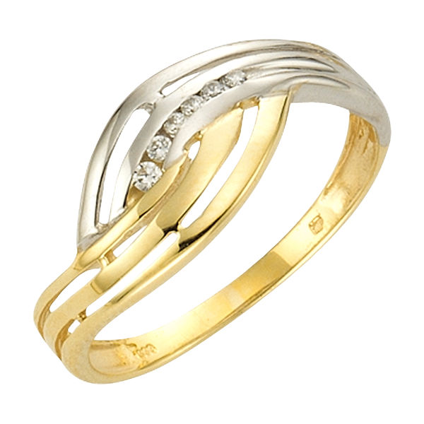 F Ring 333/- Gold Zirkonia weiß Bicolor (Größe: 052 (16,6))