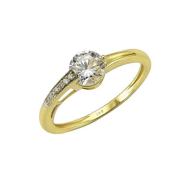 F Ring 333/- Gold Zirkonia weiß Bicolor (Größe: 054 (17,2))