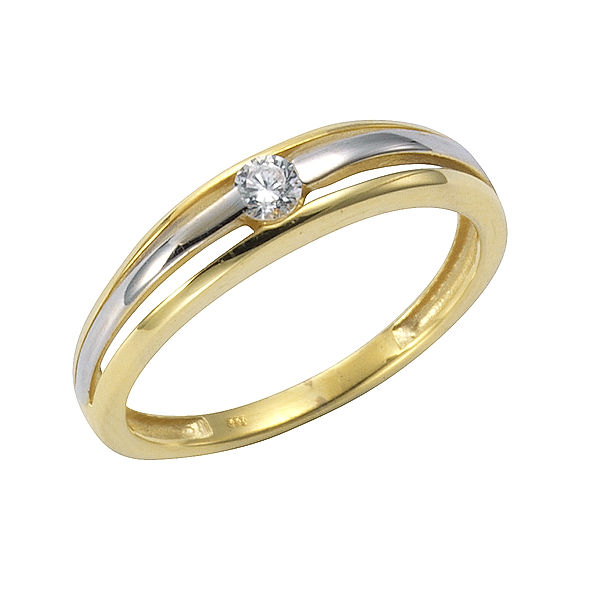F Ring 333/- Gold Zirkonia weiß Bicolor (Größe: 054 (17,2))