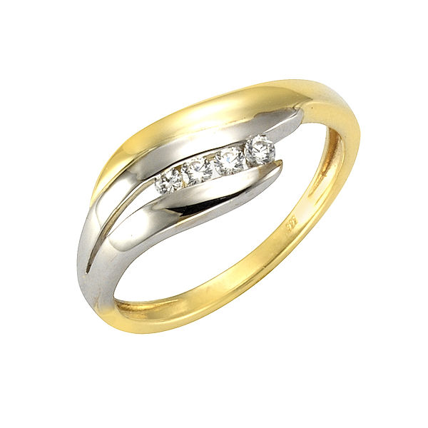 F Ring 333/- Gold Zirkonia weiß Bicolor (Größe: 058 (18,5))