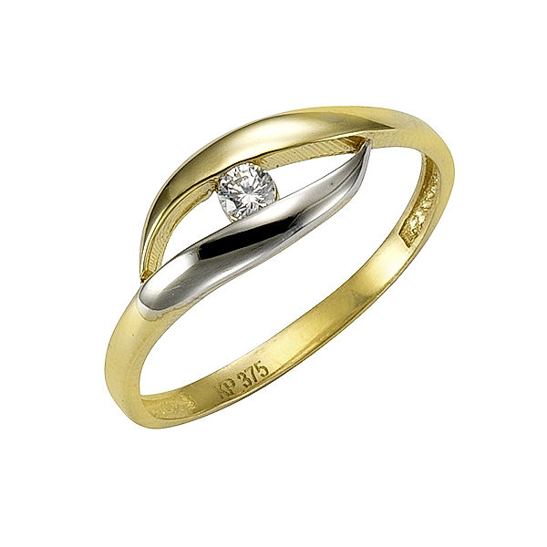 F Ring 375/- Gold Zirkonia weiß Bicolor (Größe: 054 (17,2))