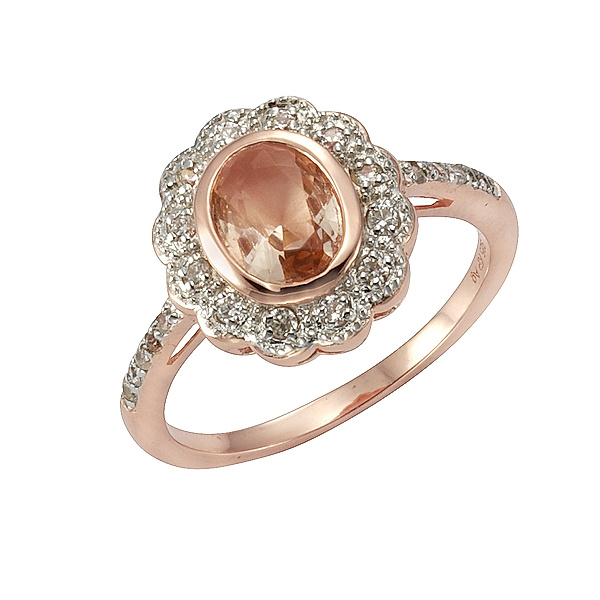 F Ring 925/- Sterling Silber Glasstein rosa Glänzend (Größe: 052 (16,6))