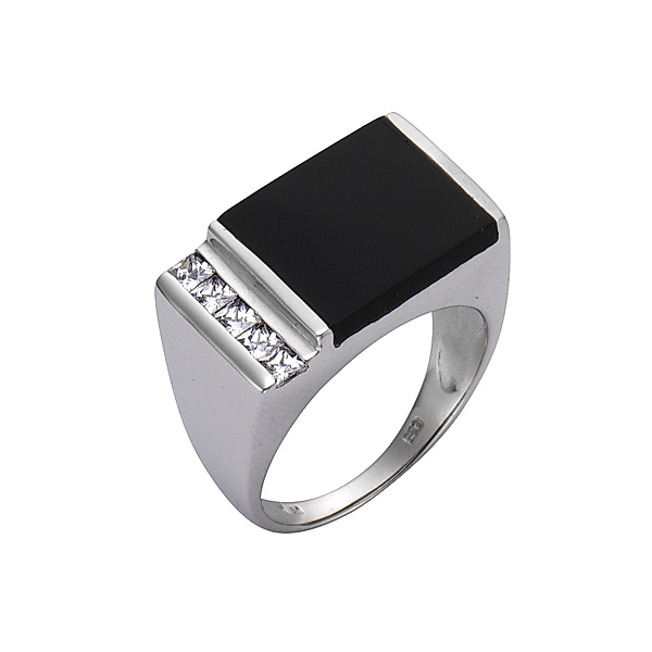 F Ring 925/- Sterling Silber Onyx schwarz Glänzend (Größe: 022 (68,3))