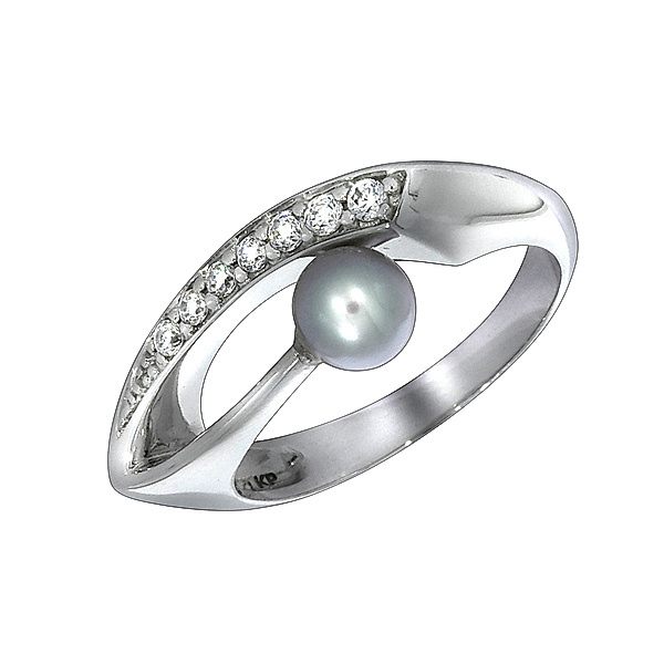 F Ring 925/- Sterling Silber Süßwasserzuchtperle grau Glänzend (Größe: 054 (17,2))