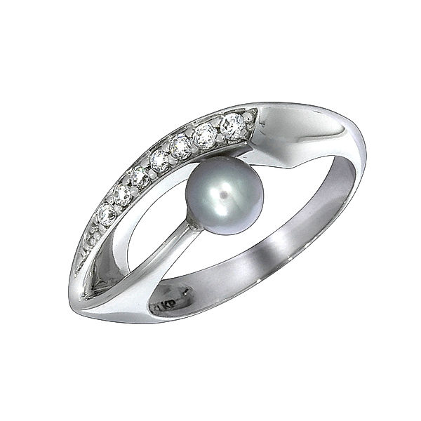 F Ring 925/- Sterling Silber Süßwasserzuchtperle grau Glänzend (Größe: 052 (16,6))