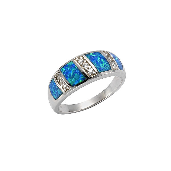 F Ring 925/- Sterling Silber synth. Opal blau Glänzend (Größe: 062 (19,7))