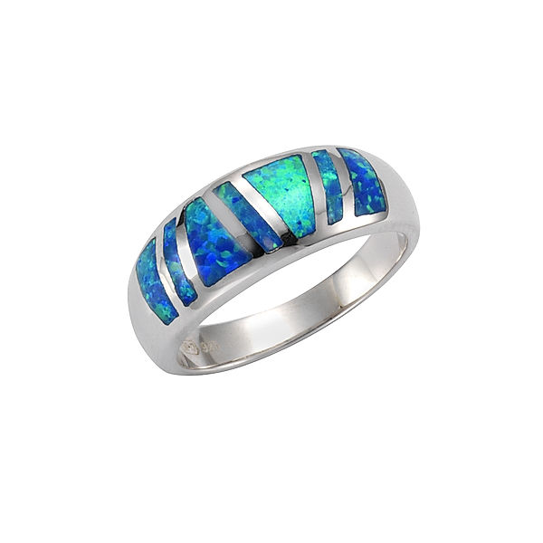 F Ring 925/- Sterling Silber synth. Opal blau Glänzend (Größe: 060 (19,1))