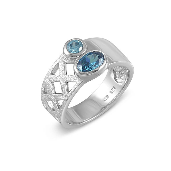 F Ring 925/- Sterling Silber Zirkonia blau Matt/Glanz (Größe: 052 (16,6))