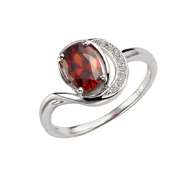 F Ring 925/- Sterling Silber Zirkonia rot Glänzend (Größe: 058 (18,5))