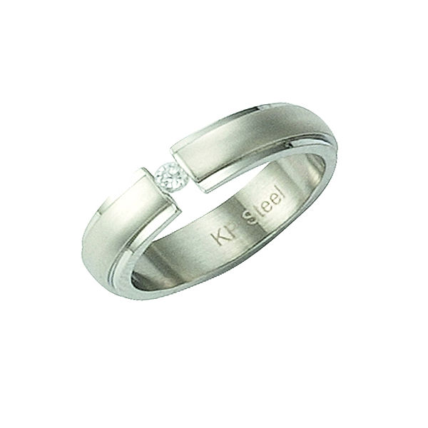 F Ring Edelstahl Zirkonia weiss Matt/Glanz (Größe: 060 (19,1))