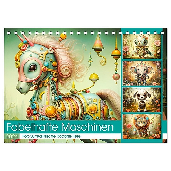 Fabelhafte Maschinen. Pop-Surrealistische Roboter-Tiere (Tischkalender 2024 DIN A5 quer), CALVENDO Monatskalender, Rose Hurley
