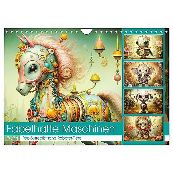 Fabelhafte Maschinen. Pop-Surrealistische Roboter-Tiere (Wandkalender 2024 DIN A4 quer), CALVENDO Monatskalender, Rose Hurley
