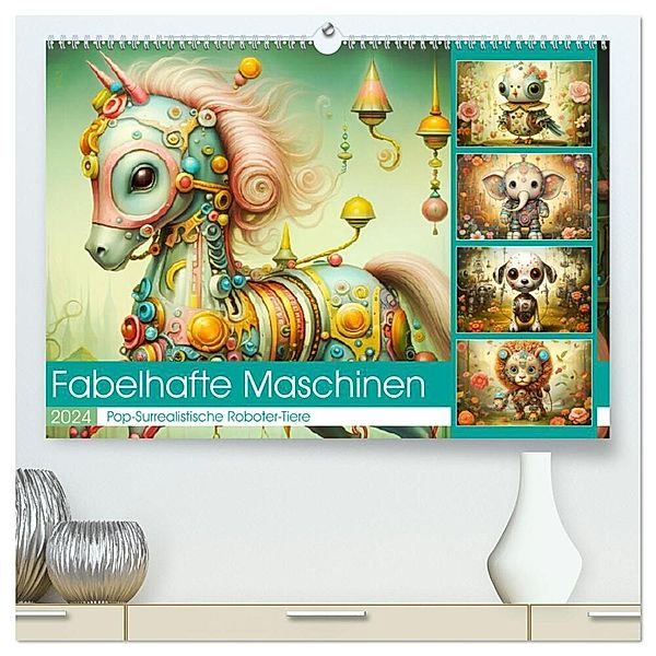 Fabelhafte Maschinen. Pop-Surrealistische Roboter-Tiere (hochwertiger Premium Wandkalender 2024 DIN A2 quer), Kunstdruck in Hochglanz, Rose Hurley