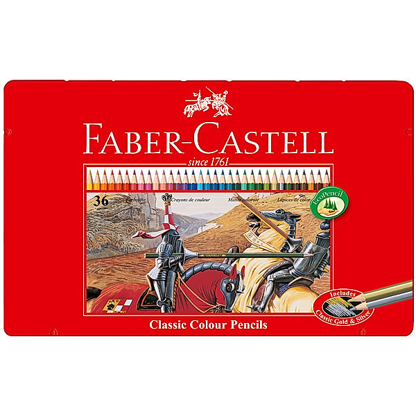 Faber-Castell Farbstifte Classic hexagonal, im Metalletui (Anzahl: 36 Stück)