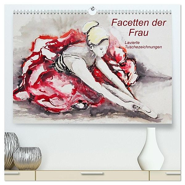 Facetten der Frau - Lavierte Tuschezeichnungen (hochwertiger Premium Wandkalender 2024 DIN A2 quer), Kunstdruck in Hochglanz, Sigrid Harmgart