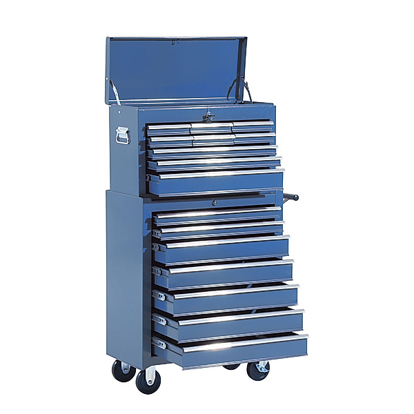 Fahrbarer Werkstattwagen mit 16 Schubladen (Farbe: blau)