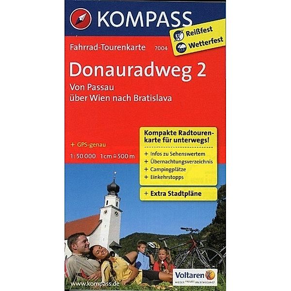 Fahrrad-Tourenkarte Donauradweg 2, Von Passau über Wien nach Bratislava