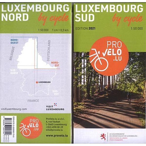 Fahrradkarte / LUXEMBOURG - BY CYCLE EDITION 2021, 2 Teile, PROVELO.LU a.s.b.L.