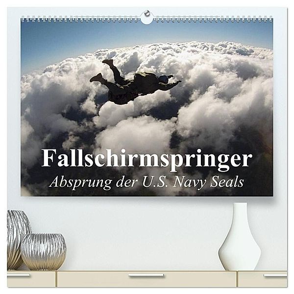 Fallschirmspringer. Absprung der U.S. Navy Seals (hochwertiger Premium Wandkalender 2024 DIN A2 quer), Kunstdruck in Hochglanz, Elisabeth Stanzer