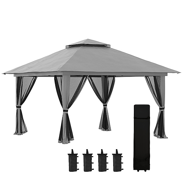 Faltpavillon mit Netz (Farbe: grau)